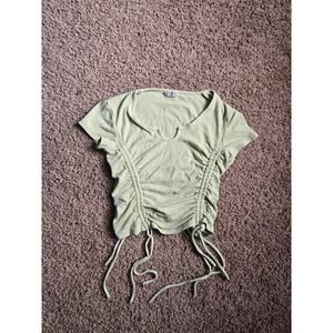 Free People Ruched Ribbed Crop Top – Sage Green – Size XS